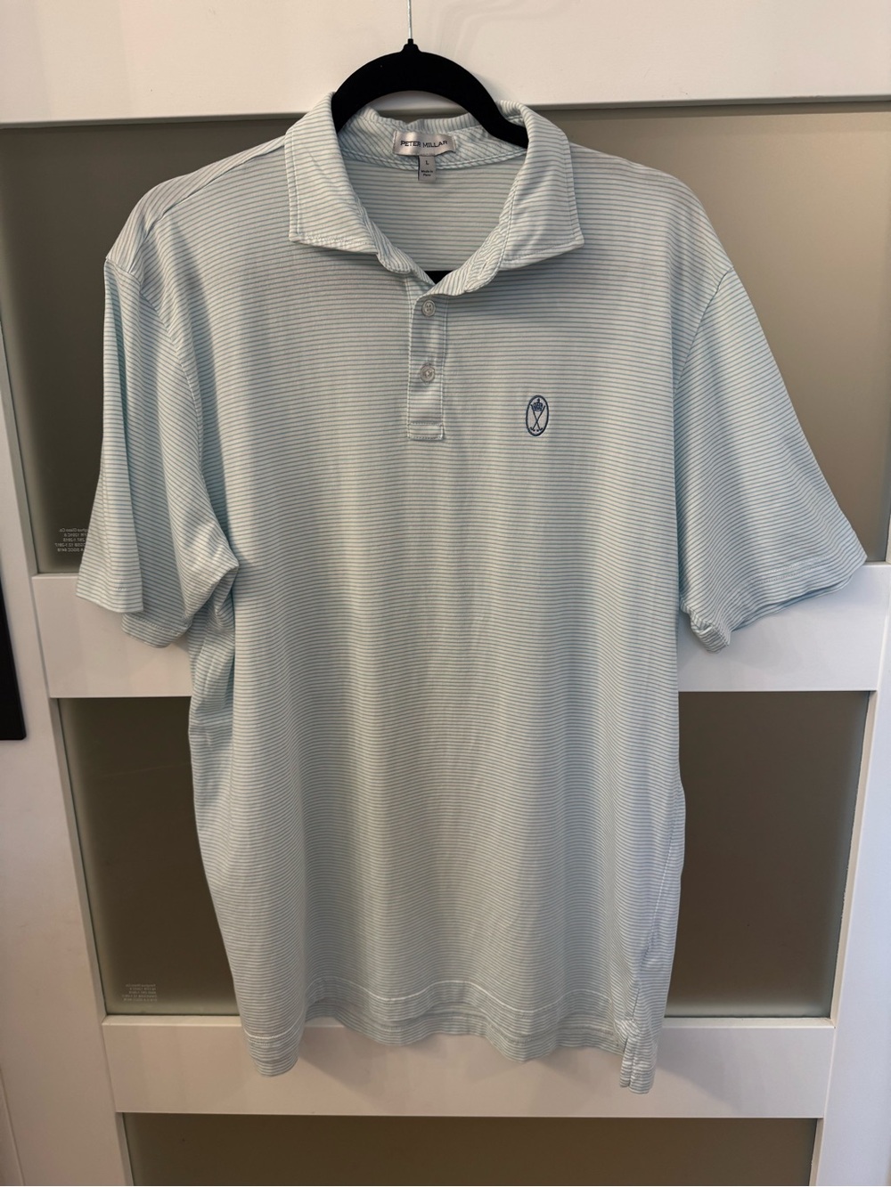 Men's light blue Striped Peter Millar golf shirt Size Large